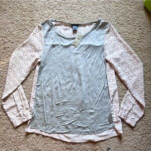 New Ann Taylor Blouse Pink Gray Long Sleeve Scoop Neck Shirt Soft (Small) $55